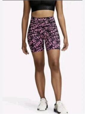 Nike One Black and Pink Logo High-Waist Bike Shorts